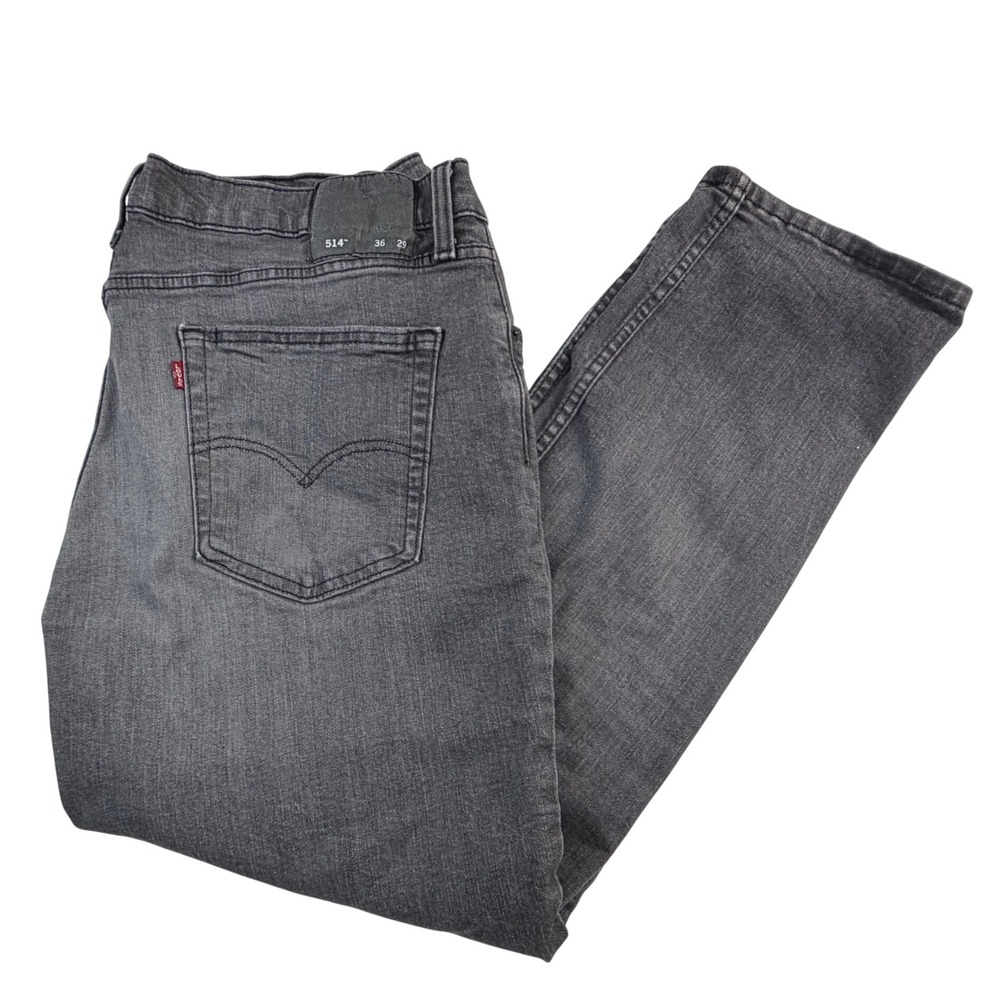 Levis 514 Straight Fit Grey Denim Jeans Mens 36x29 Stretch Cotton Blend